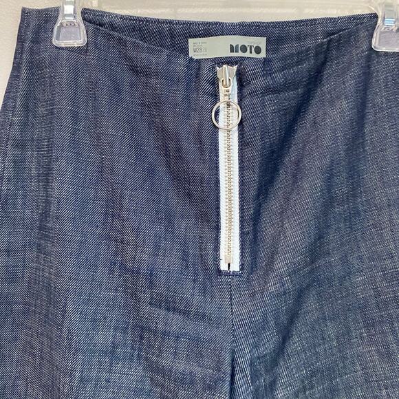 Top Shop Moto Exposed Front Zipper Tailored Cropped Wide Leg Jeans Sz 28 - Picture 3 of 6